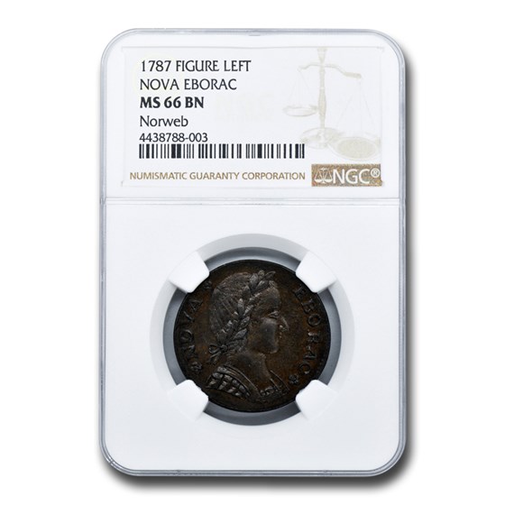 1787 Nova Eborac Copper MS-66 NGC (Brown, Figure Left) 1787 Nova Eborac Copper MS-66 NGC (Brown, Figure Left)