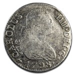 1788-1808 Spanish Empire Silver 2 Reales Charles IV Avg Circ