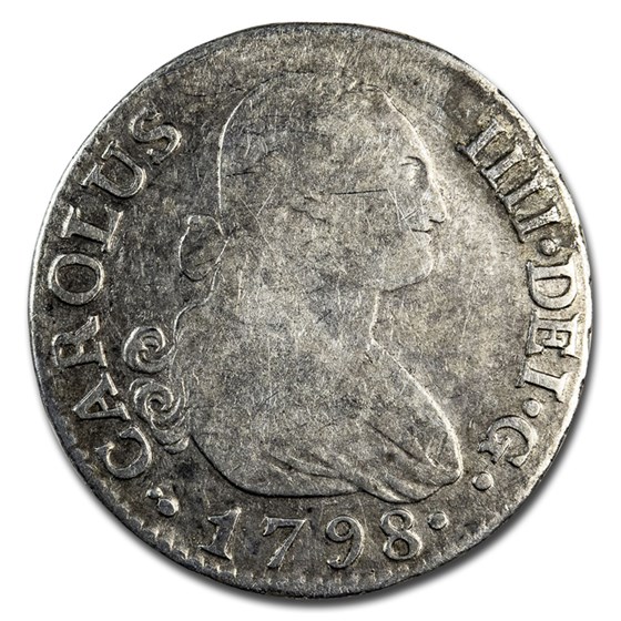 1788-1808 Spanish Empire Silver 2 Reales Charles IV Avg Circ 1788-1808 Spanish Empire Silver 2 Reales Charles IV Avg Circ