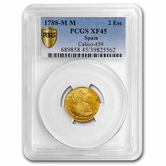 1788-M M Spain Gold 2 Escudos Charles III XF-45 PCGS 1788-M M Spain Gold 2 Escudos Charles III XF-45 PCGS