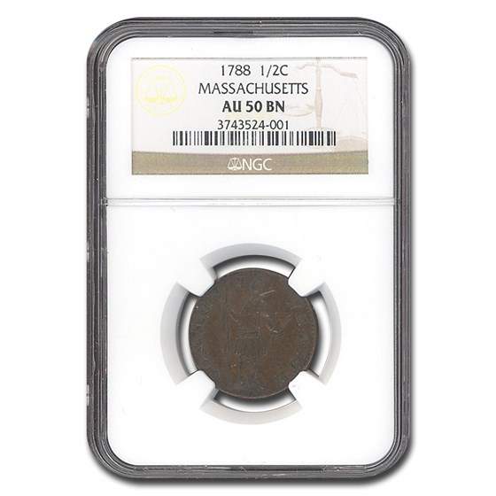 1788 Massachusetts Half Cent AU-50 PCGS (Brown) 1788 Massachusetts Half Cent AU-50 PCGS (Brown)