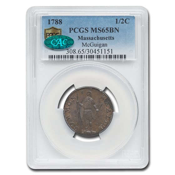 1788 Massachusetts Half Cent MS-65 PCGS CAC (Brown) 1788 Massachusetts Half Cent MS-65 PCGS CAC (Brown)