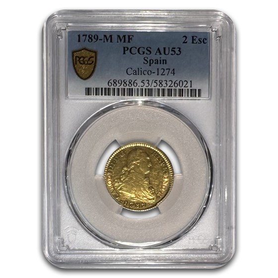 1789-M MF Spain Gold 2 Escudos AU-53 PCGS
