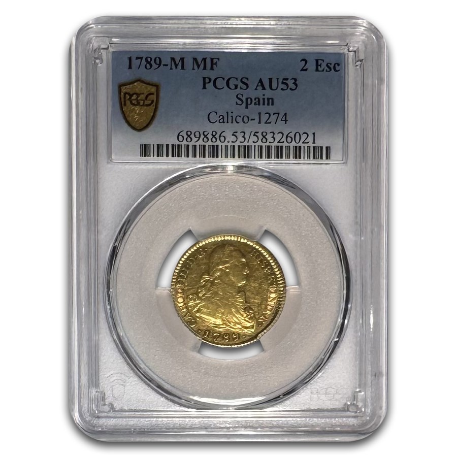 1789-M MF Spain Gold 2 Escudos AU-53 PCGS