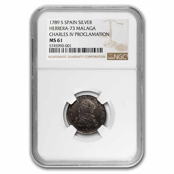 1789-S Spain Silver Proclamation Medal MS-61 NGC (Herrera-73) 1789-S Spain Silver Proclamation Medal MS-61 NGC (Herrera-73)