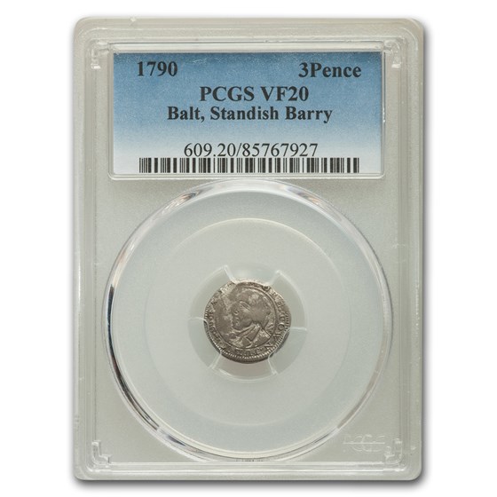1790 Standish Barry of Baltimore Threepence VF-20 PCGS 1790 Standish Barry of Baltimore Threepence VF-20 PCGS