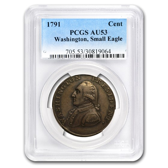 1791 Washington Copper, Small Eagle AU-53 PCGS (Brown) 1791 Washington Copper, Small Eagle AU-53 PCGS (Brown)