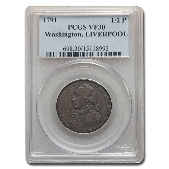 1791 Washington Liverpool Half Penny VF-30 PCGS 1791 Washington Liverpool Half Penny VF-30 PCGS