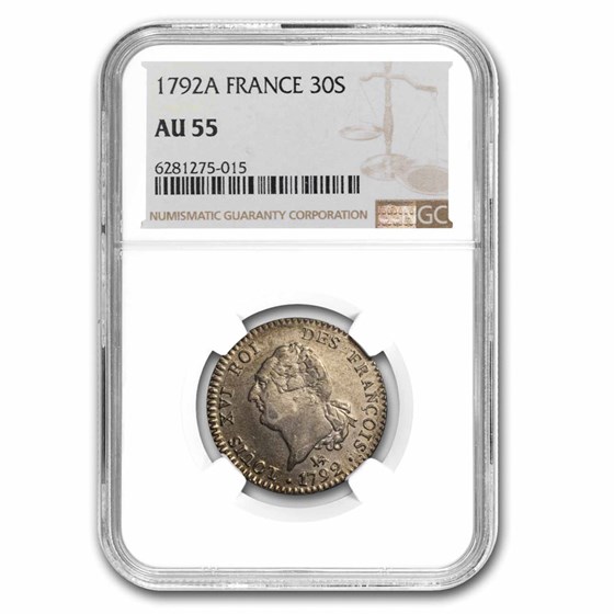 1792-A France Silver 30 Sols AU-55 NGC 1792-A France Silver 30 Sols AU-55 NGC