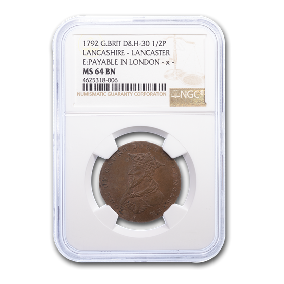 (1792) Condor Token Lancaster Halfpenny MS-64 (Brown) (1792) Condor Token Lancaster Halfpenny MS-64 (Brown)