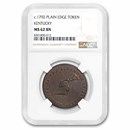 1792 Kentucky Token Plain Edge MS-62 NGC (Brown)