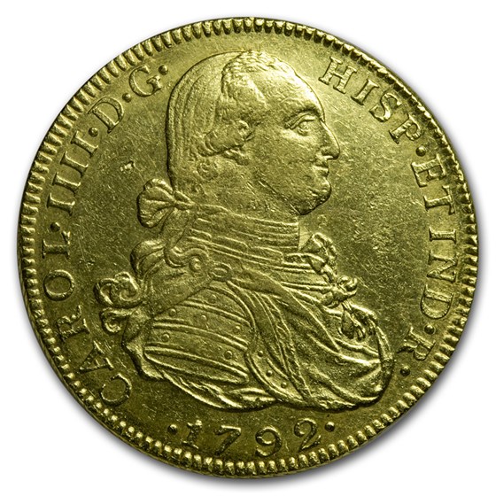 1792-NE Colombia Gold 8 Escudos Charles III AU 1792-NE Colombia Gold 8 Escudos Charles III AU