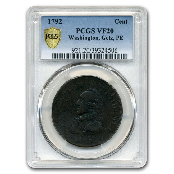 1792 Washington Getz Pattern Cent VF-20 PCGS (Brown) 1792 Washington Getz Pattern Cent VF-20 PCGS (Brown)
