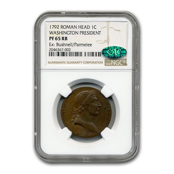 1792 Washington Roman Head Cent PF-65 NGC CAC (Red/Brown) 1792 Washington Roman Head Cent PF-65 NGC CAC (Red/Brown)