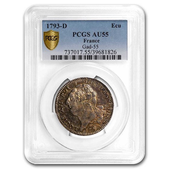 1793-D France Silvr Ecu AU-55 PCGS (Royalist Coinage) 1793-D France Silvr Ecu AU-55 PCGS (Royalist Coinage)