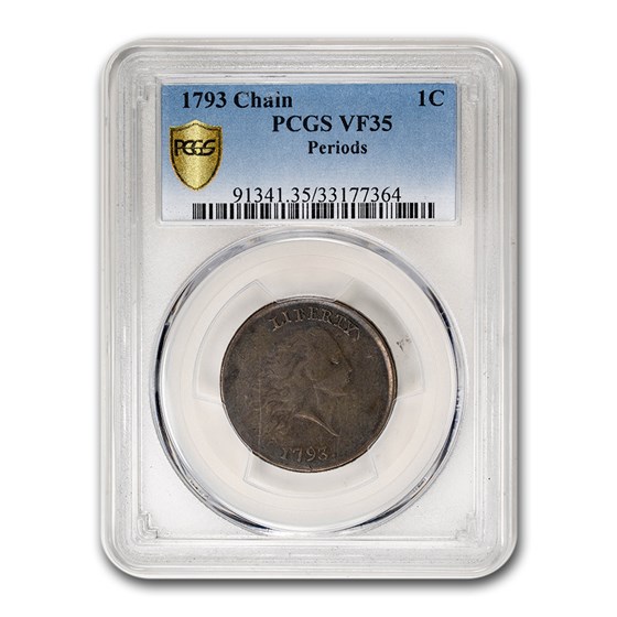 1793 Flowing Hair Chain Large Cent VF-35 PCGS (w/Periods) 1793 Flowing Hair Chain Large Cent VF-35 PCGS (w/Periods)