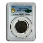 1793 Flowing Hair Large Cent Poor-1 CAC (Wreath, Lettered Edge)