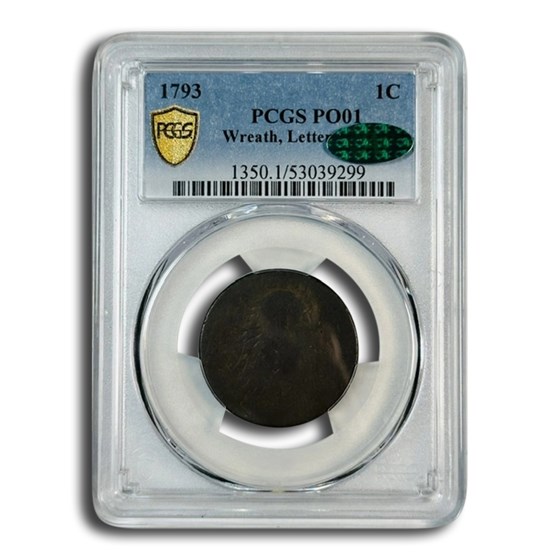 1793 Flowing Hair Large Cent Poor-1 CAC (Wreath, Lettered Edge)