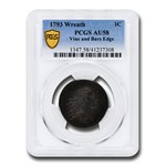 1793 Flowing Hair Wreath Cent AU-58 PCGS (BN, Vine & Bars Edge)
