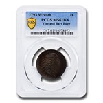 1793 Flowing Hair Wreath Cent MS-61 PCGS (BN, Vine & Bars Edge)