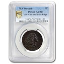 1793 Flowing Hair Wreath Large Cent AU-50 PCGS (S-8 Vine & Bars) 1793 Flowing Hair Wreath Large Cent AU-50 PCGS (S-8 Vine & Bars)