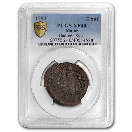 1793 France Copper 2 Sol XF-40 PCGS (Mainz) 1793 France Copper 2 Sol XF-40 PCGS (Mainz)