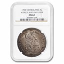 1793 Netherlands W. Friesland Silver 3 Gulden MS-62 NGC