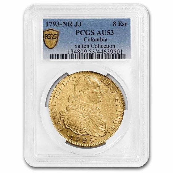 1793-NR Colombia Gold 8 Escudos Charles IV AU-53 PCGS 1793-NR Colombia Gold 8 Escudos Charles IV AU-53 PCGS