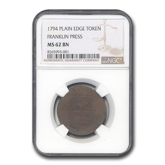 1794 Franklin Press Token, Plain Edge, MS-62 Brown NGC 1794 Franklin Press Token, Plain Edge, MS-62 Brown NGC