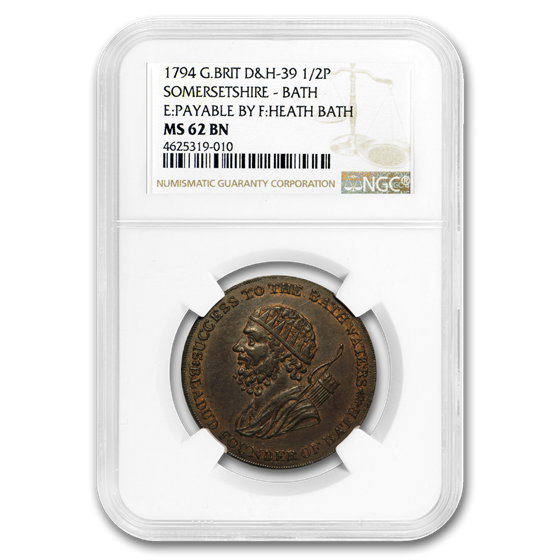 1794 Great Britain 1/2 Penny Token Somersetshire Bath MS-62 NGC 1794 Great Britain 1/2 Penny Token Somersetshire Bath MS-62 NGC