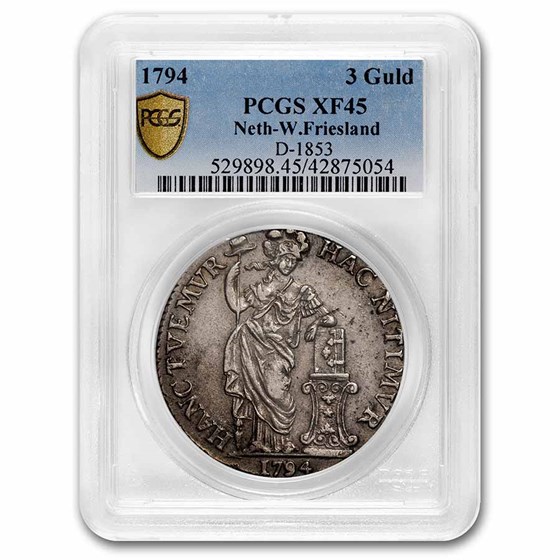 1794 Netherlands West Friesland Silver 3 Gulden XF-45 PCGS 1794 Netherlands West Friesland Silver 3 Gulden XF-45 PCGS