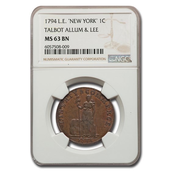 1794 Talbot Allum & Lee Colonial Cent MS-63 NGC (BN, L.E.) 1794 Talbot Allum & Lee Colonial Cent MS-63 NGC (BN, L.E.)