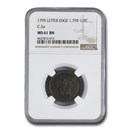 1795 Liberty Cap Half Cent MS-61 NGC (Brown, Lettered Edge)