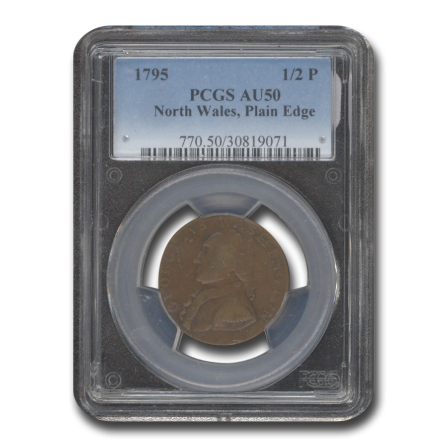 (1795) North Wales Halfpenny AU-50 PCGS (Plain Edge)