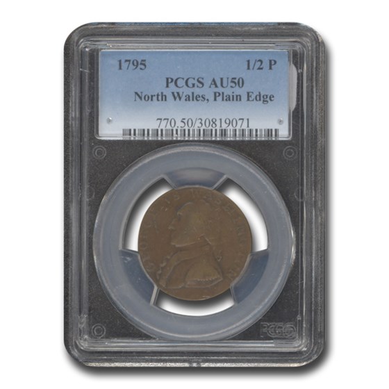 (1795) North Wales Halfpenny AU-50 PCGS (Plain Edge) (1795) North Wales Halfpenny AU-50 PCGS (Plain Edge)