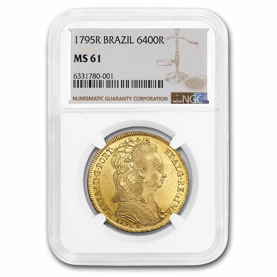 1795-R Brazil Gold 6400 Reis Maria I MS-61 NGC 1795-R Brazil Gold 6400 Reis Maria I MS-61 NGC