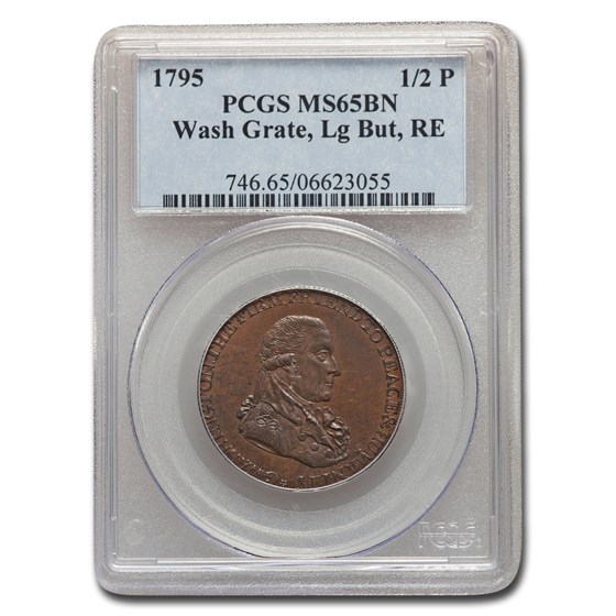 1795 Washington Grate Halfpenny MS-65 PCGS (BN, Lg Buttons, RE) 1795 Washington Grate Halfpenny MS-65 PCGS (BN, Lg Buttons, RE)