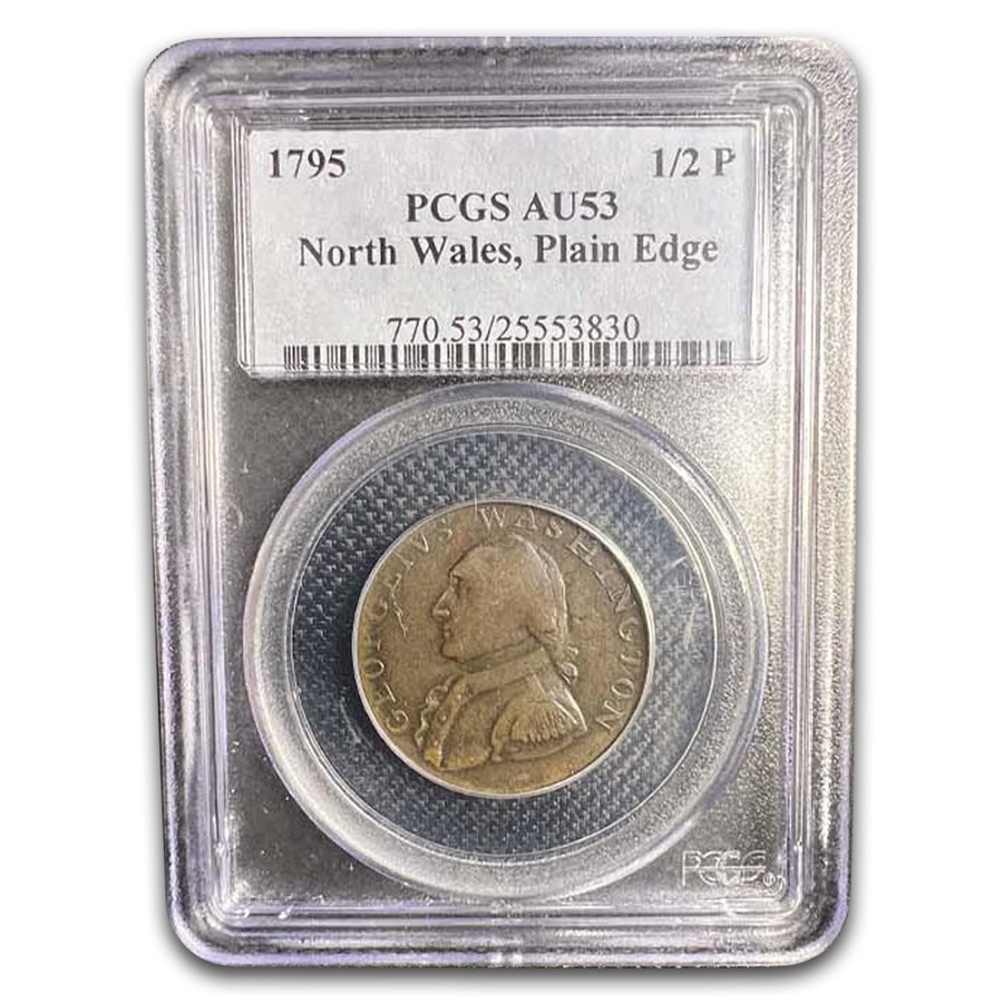 1795 Washington Token Halfpenny AU-53 PCGS (N. Wales, Plain Edge)