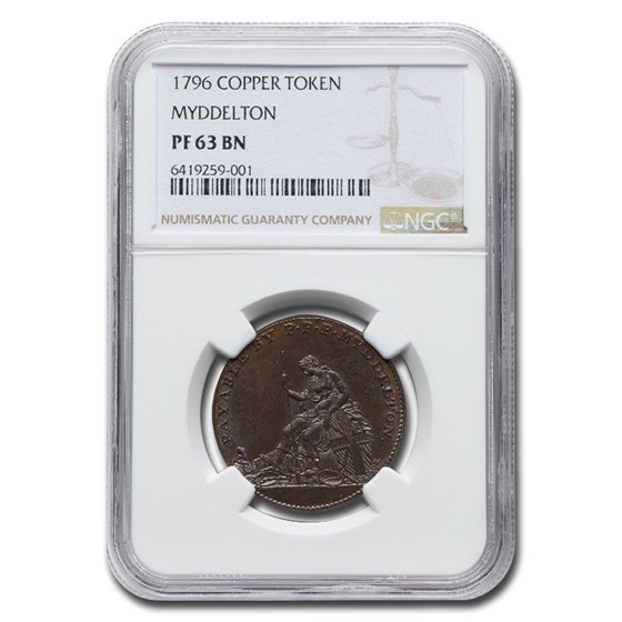 1796 Copper Myddelton Token PF-63 NGC (Brown)