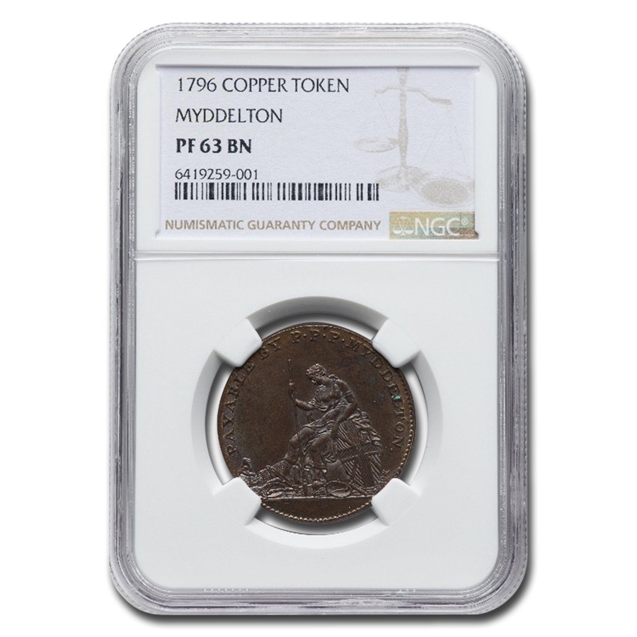 1796 Copper Myddelton Token PF-63 NGC (Brown)