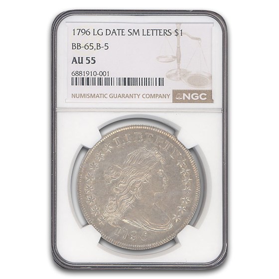1796 Draped Bust Dollar AU-55 NGC (Lg Date Sm Letters B-5 BB-65)