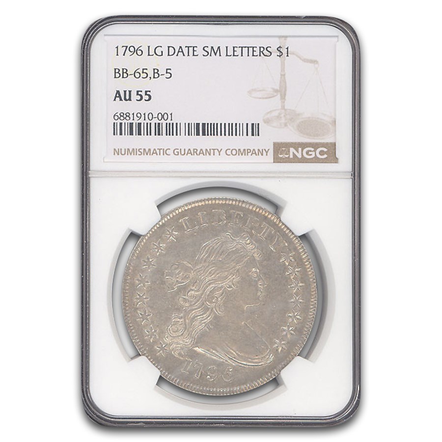 1796 Draped Bust Dollar AU-55 NGC (Lg Date Sm Letters B-5 BB-65)