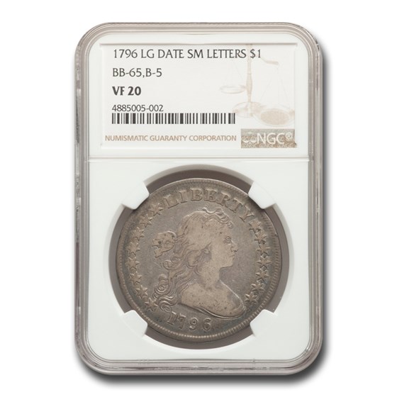 1796 Draped Bust Dollar VF-20 NGC (Lg Date Sm Letters BB-65, B-5) 1796 Draped Bust Dollar VF-20 NGC (Lg Date Sm Letters BB-65, B-5)
