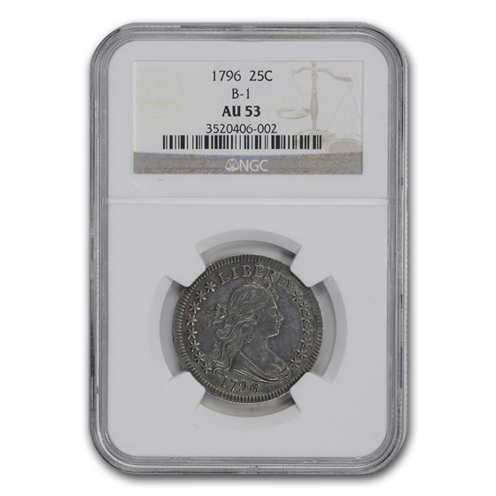 1796 Draped Bust Quarter AU-53 NGC (B-1) 1796 Draped Bust Quarter AU-53 NGC (B-1)