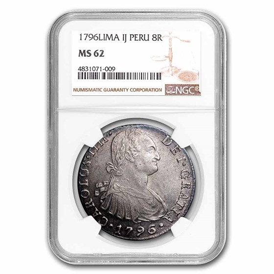 1796-LIMA IJ Peru Silver 8 Reales MS-62 NGC 1796-LIMA IJ Peru Silver 8 Reales MS-62 NGC
