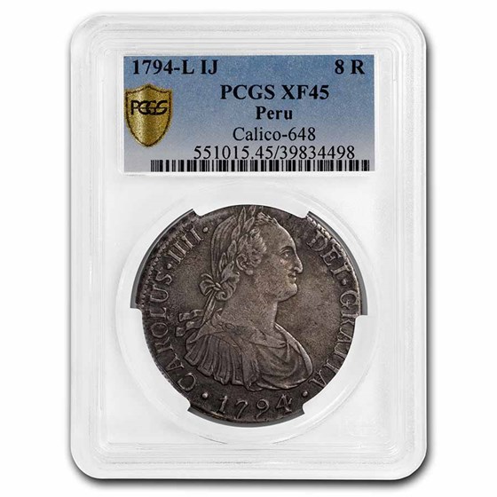 1796-LIMA IJ Peru Silver 8 Reales XF-45 PCGS 1796-LIMA IJ Peru Silver 8 Reales XF-45 PCGS