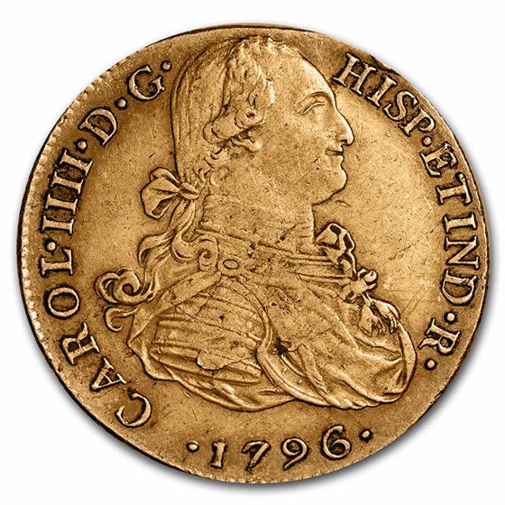 1796-Lima Peru Gold 8 Escudos Charles IV AU 1796-Lima Peru Gold 8 Escudos Charles IV AU