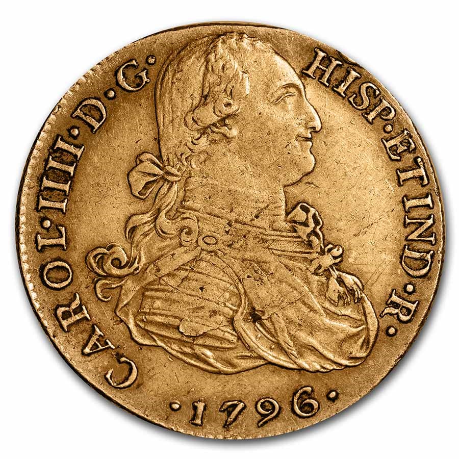 1796-Lima Peru Gold 8 Escudos Charles IV AU