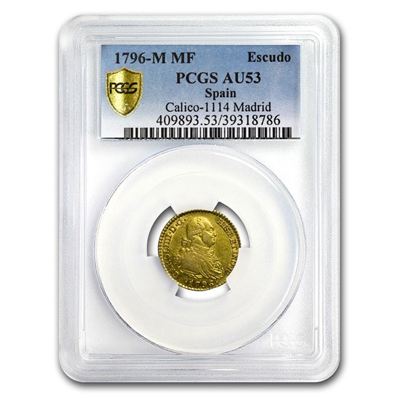 1796-M MF Spain Gold Escudo Charles IIII AU-53 PCGS 1796-M MF Spain Gold Escudo Charles IIII AU-53 PCGS