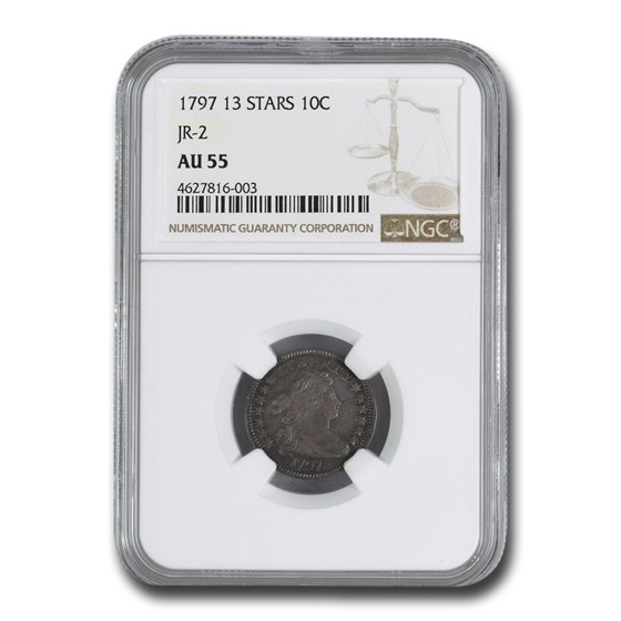 1797 Draped Bust Dime AU-55 NGC (13 Stars, JR-2) 1797 Draped Bust Dime AU-55 NGC (13 Stars, JR-2)